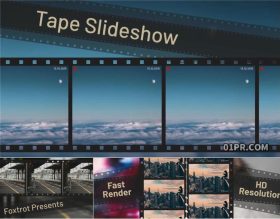 PR模板 7张46秒时尚胶片磁带胶带运动旅行展示